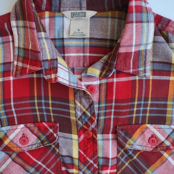 Duluth Free Swingin Red Plaid Flannel Button Up Shirt Cabincore Workwear Small - Picture 7 of 8